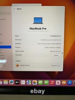 2017 Apple MacBook Pro 13 macOS 13 Ventura 256GB SSD 16GB RAM 2.3GHz i5