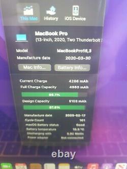 2020 Apple MacBook Pro 13 A2289 i5 CPU 8GB RAM 256GB SSD Space Grey 6m warranty