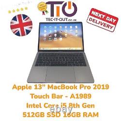 Apple 13 MacBook Pro 2019 Touch Bar Intel i5 8th Gen 512GB SSD 16GB RAM A1989