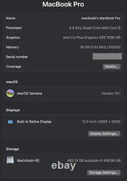 Apple MacBook Pro 13 2019 Touch Grey i5 8279 2.4GHz 16GB Ram 512GB SSD Sonoma