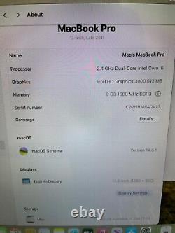 Apple MacBook Pro 13 Core i5 2.4GHz 8GB RAM 240GB SSD MD313 macOS SONOMA