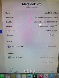 Apple MacBook Pro 13 Core i5 2.5GHz 16GB RAM 256GB HDD BLUE MS-Office & SEQUOIA