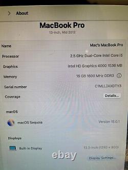 Apple MacBook Pro 13 Core i5 2.5GHz 16GB RAM 256GB HDD YELLOW MSOffice, SEQUOIA
