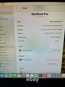 Apple MacBook Pro 13 Core i5 2.5GHz 16GB RAM 256GB SSD MD101 macOS SONOMA