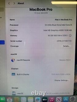 Apple MacBook Pro 13 Core i5 2.5GHz 16GB RAM 256GB SSD MS Office SEQUIOA