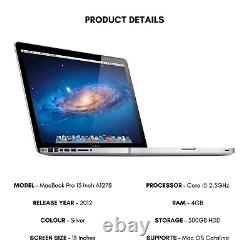 Apple MacBook Pro 13 Inch Laptop 2012 Core i5 2.5GHz 4GB Ram 500GB Hdd A1278