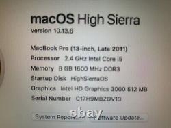 Apple MacBook Pro 13 Intel i5 2.40GHz, 8GB, 500GB HDD, HighSierra+Windows10-No6