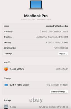 Apple MacBook Pro 13 Retina A1708 i5 7th Gen. 2017 128GB SSD 8GB RAM Ventura