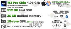 Apple MacBook Pro 14.2-In M3 Pro 36GB RAM 12C/18C 512GB SSD Laptop 100% Battery