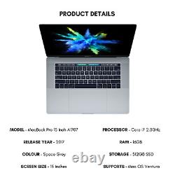 Apple MacBook Pro 15 Inch Laptop 2017 Core i7 2.8GHz 16GB Ram 512GB Ssd A1707