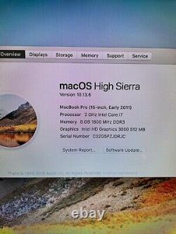 Apple MacBook Pro 15 Quad Core i7 2.0GHz 8GB RAM 256GB SSD MC721 MS Office