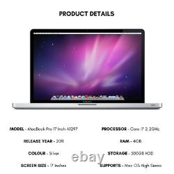 Apple MacBook Pro 17 Inch Laptop 2011 Core i7 2.2GHz 4GB Ram 500GB Hdd A1297