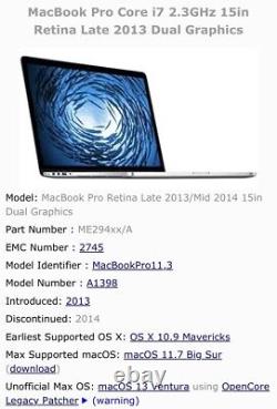 Apple MacBook Pro Retina 15 Late 2013 2.3 GHz i7 8GB RAM 256GB SSD