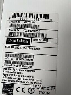 Apple Macbook Pro Retina 15.4 Core i7 late 2014 512GB SSD 2.5GHz 16GB GT750M