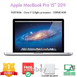 MacBook Pro 15 2011 Apple Core i7 2.0ghz 4GB RAM 500GB HDD A1286