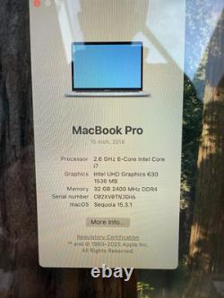 Macbook pro 2018 15 inch 2.6 i7, 32GB Ram, 512 SSD Battery C/C Just 166