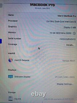 Apple MacBook Pro 13 Core i5 2.4GHz 12GB RAM 256GB SSD A1278 MS Office
 

<br/>
  <br/>
Traduction en français: Apple MacBook Pro 13 Core i5 2.4GHz 12Go RAM 256Go SSD A1278 MS Office