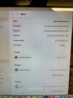 Apple MacBook Pro 13 Core i5 2.4GHz 16Go RAM 256Go SSD MD313 macOS SONOMA<br/> 
<br/>(Note: 'Go' stands for gigaoctets, the French equivalent for gigabytes)