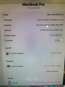 Apple MacBook Pro 13 Core i5 2.5GHz 16GB RAM 256GB SSD MS Office DERNIER MACOS