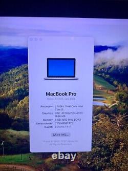 Apple MacBook Pro 13 Retina Core i5 2.5GHz 8GB RAM 128GB SSD MacOS SONOMA  <br/>

	<br/> Traduction: Apple MacBook Pro 13 Retina Core i5 2,5 GHz 8 Go de RAM 128 Go de SSD MacOS SONOMA