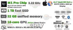 Apple MacBook Pro 16,2? XDR P3 M1 Pro 32 Go RAM 1 To SSD 10C CPU 16-C GPU Ordinateur portable