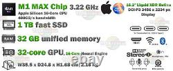 Apple MacBook Pro 16.2 pouces XDR P3 M1 MAX 32 Go RAM 1 To SSD 10C CPU 32-C GPU Ordinateur portable