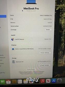 Apple MacBook Pro 16 pouces M3 Max CPU 16 cœurs GPU 40 cœurs 128 Go de RAM 2 To SSD Noir