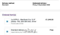 Apple Macbook Pro 13.3 (256 Go Ssd, M2, 8 Go) Ordinateur Portable Argent