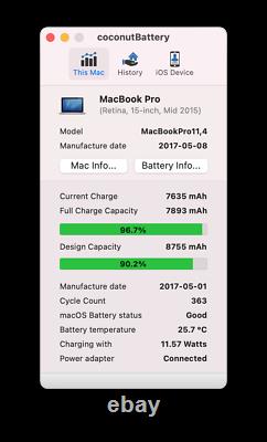 Apple Macbook Pro Retina 15 2.5ghz 512 Go Ssd MI 2015 Von 2017 Batterie/tft Gut