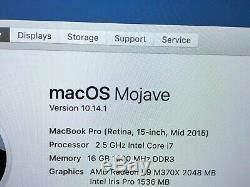 Apple Macbook Pro Retina 15 Ssd 512 Go À 4 Cœurs Et 2,5 Ghz Avec 16 Go De Ram, 2015 Tres Bon