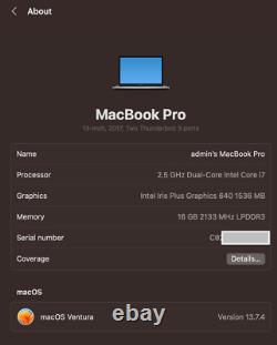 Avertissement de batterie pour Apple MacBook Pro A1708 Retina (mi-2017)