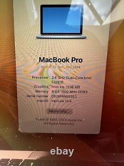 MacBook Pro 13 pouces Core i5 2,6 Ghz 2014, 8 Go de RAM, SSD 256 Go, Office 2020