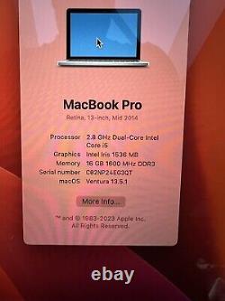 MacBook Pro 13 pouces Core i5 2,8 GHz 2014 16 Go de RAM 512 Go de SSD Office 2020.