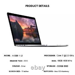 MacBook Pro (15 pouces 2015 Retina) Core i7-4870HQ @ 2,5 GHz 16 Go RAM 500 Go SSD UK