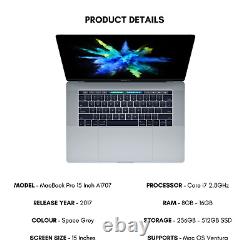 MacBook Pro 15 pouces ordinateur portable 2017 Core i7 2,8 GHz Options de RAM et SSD variées