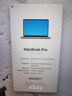 MacBook Pro Touch Bar 16 2019 i7 16 Go 512 SSD Gris sidéral 295 cycles