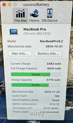 Macbook Pro Apple 2012 13 pouces i5-3210M 2.50GHz 4Go de RAM DDR3 128Go SSD