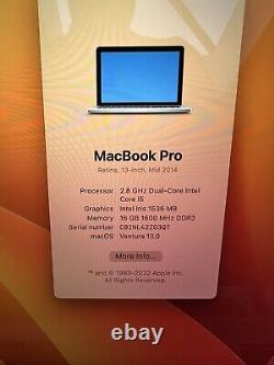 Macbook Pro, Retina 13, MI 2014, I5 2.8ghz, 16go Ram, 512gb Bureau Ssd 2020