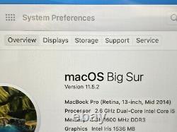 Macbook Pro Retina 13 Pouces (mid 2014) I5 2,6ghz 8 Go Ram 128 Go Ssd Big Sur A1502
