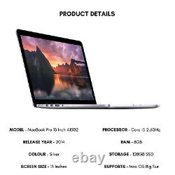 Ordinateur portable Apple MacBook Pro 13 pouces 2013 Core i5 2.6GHz 8Go Ram 128Go SSD A1502