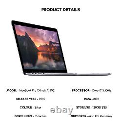 Ordinateur portable Apple MacBook Pro 13 pouces 2015 Core i7 3,1 GHz 8 Go de RAM 128 Go SSD A1502
