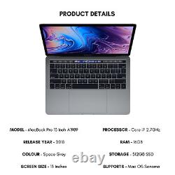 Ordinateur portable Apple MacBook Pro 13 pouces 2018 Core i7 2.7GHz 16 Go de RAM 512 Go SSD A1989